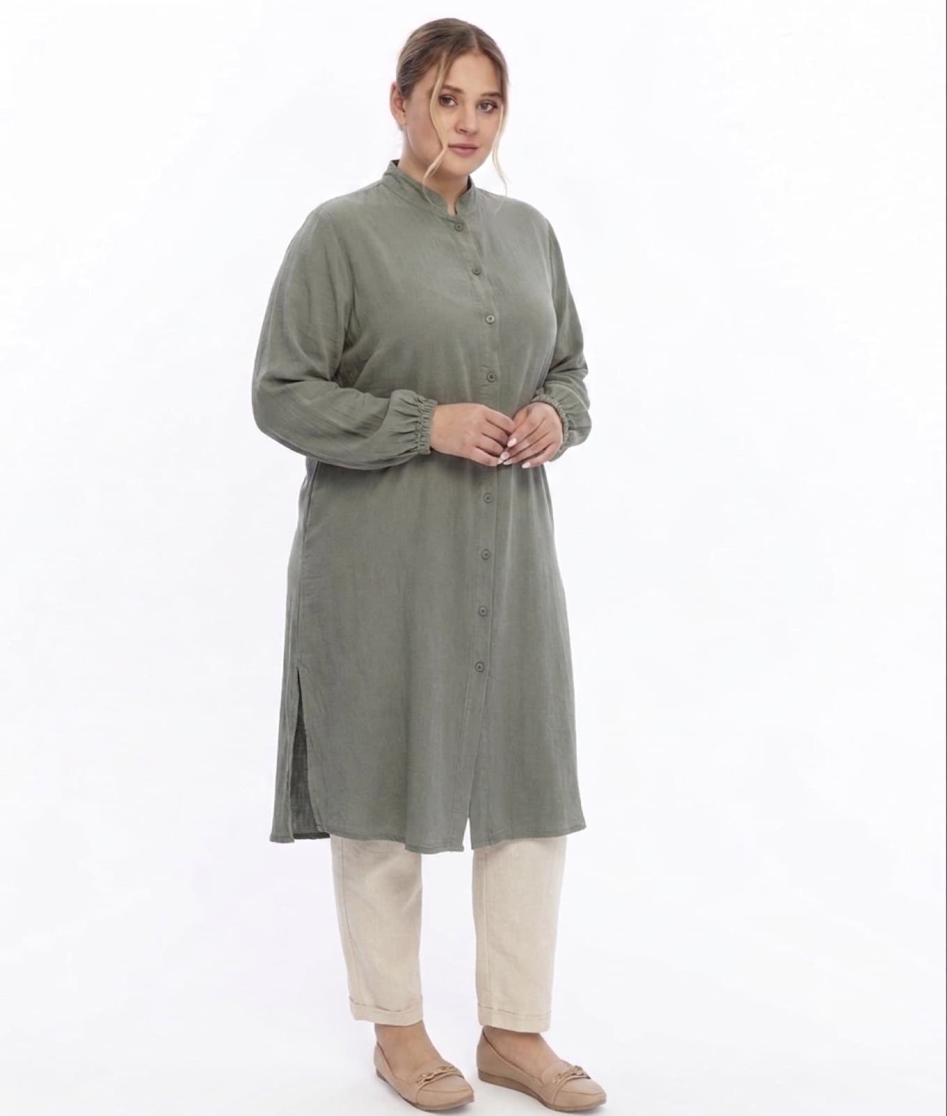 Yıkamalı Tensel Tunik — Haki