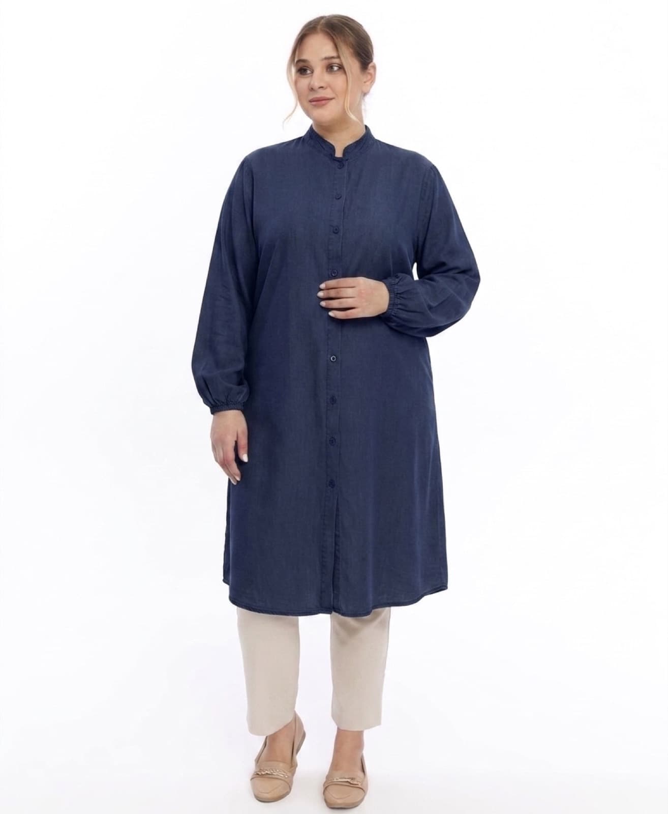 Yıkamalı Tensel Tunik — Lacivert